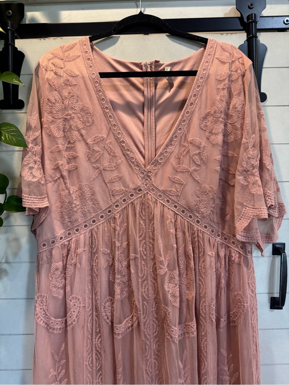 Pinkblush Dusty Rose Embroidered V-Neck Maxi Dress